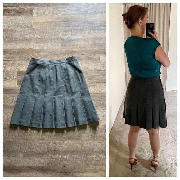 Kathie Lee Pleated Skirt Gray Knee Length 12 Preppy Minimalist - Picture 4 of 9